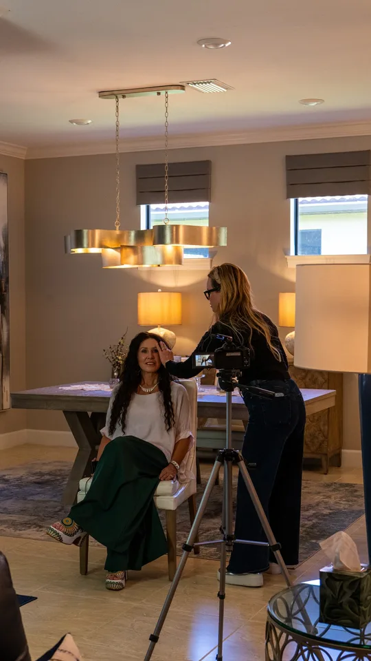 Interview set with lights and camera
